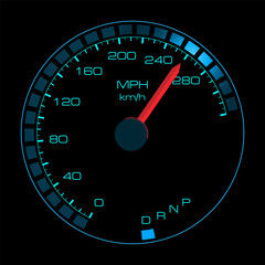 MPH car dashboard speed indicator on black background.