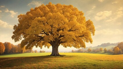 Walnut Tree Glows In Autumn Gold
