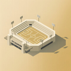 An isometric illustration of a stadium, labeled “STADIUM”, with a sports field inside.
