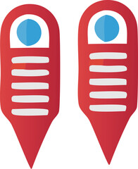Two Abstract Red Map Markers with Blue Circles and White Lines on a White Background for Wayfinding Icons red map markers blue circles