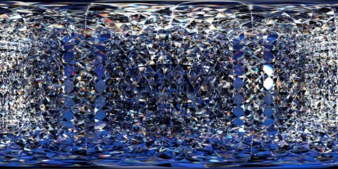 A seamless HDRI environment filled with dense, faceted crystal patterns forming a tunnel of intricate reflections. The scene shimmers with refracted light and a cool, blue-toned brilliance.