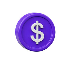 Purple Coin with White Dollar Sign 3 D Render Isolated on Transparent Background isolated on a transparent background