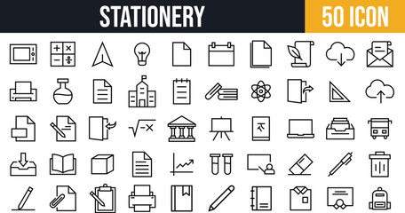 Education and Stationery Icons set. School, Science, Learning Tools, Writing, and Office Essentials icon pack
