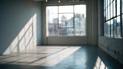 Spacious interior with natural light streaming through large windows, ideal for creative projects and modern design.