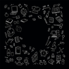 Back to school and education doodle elements in black background