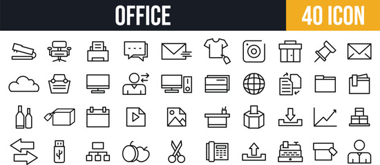 Office and Business Icons set. Communication, Files, Storage, Upload, Download, and Work Tools icon set