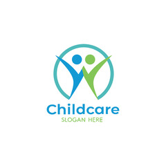 Childcare vector logo featuring institution of caring and protecting children with warmth and playful nature	