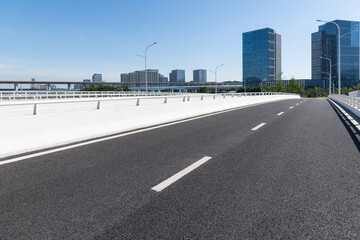 Highway overpass near office buildings