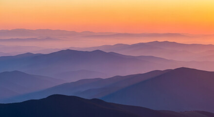 Fototapeta premium Misty Mountain Range Sunrise Serene Landscape Blue Ridge Vista at Dawn