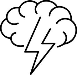 Stylized black line art of a brain with a lightning bolt striking through it