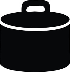 Simple Black Silhouette of a Cooking Pot with a Lid and Handle Isolated on a White Background Ideal for Culinary Designs and Illustrations