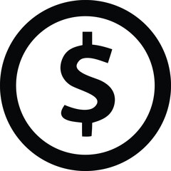 Black and White Dollar Sign Icon with Circle Outline Representing Finance Currency and Economic Concepts in a Simple and Modern Graphic Design bold