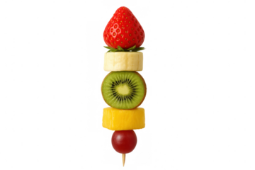 Delicious and colorful fruit skewer featuring a variety of fresh fruits, perfect for healthy eating and summer snacks, isolated on transparent background