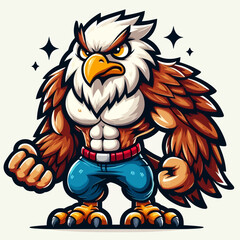 Muscular Eagle Fighter Mascot Vector Illustration