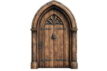 Mystical Wooden Doorway Portal Illustration Fantasy Entrance with Gothic Arch and on transparent background