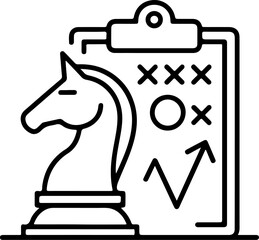 Chess strategy planning with knight and tic tac toe board on clipboard