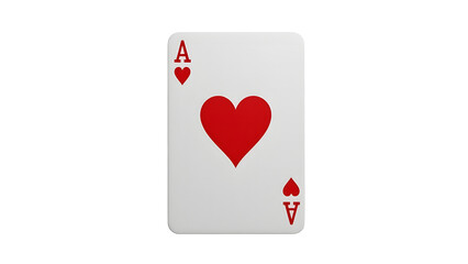 Ace of hearts playing card illustration for poker and casino games on white background isolated render on transparent background
