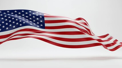 American flag waving in the wind in slow motion on a clean white background. USA patriotic symbol. - Powered by Adobe