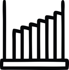 Hand Drawn Style Black and White Bar Graph Ascending with Rounded Tops on a Base Isolated on a Plain White Background Minimalist Design