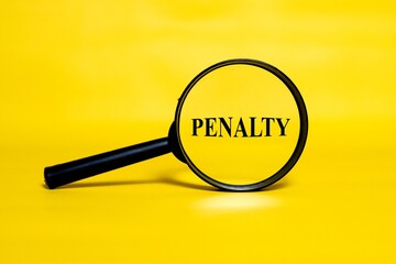 PENALTY concept zoomed through a magnifying glass isolated on a yellow background. 
