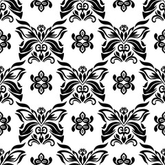Black White Floral Pattern Wallpaper - Classic Floral Damask Design Background - Elegant Floral Ornamental Print for Vintage Interior Decor Projects