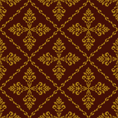Red Gold Damask Pattern Luxury Wallpaper - Ornate Damask Pattern Royal Background - Classic Baroque Damask Pattern Elegant Interior Design