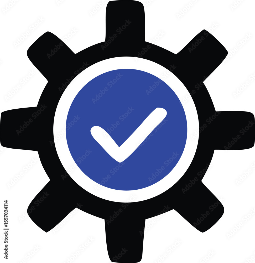 Poster gear with check mark symbolizing approval and efficiency representing technological solutions qualit
