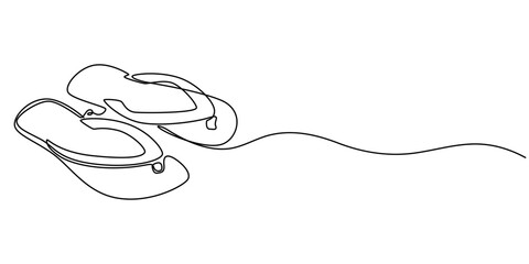 Flip Flops Thong Sandals Single Line Drawing with Editable Stroke and Copy Space, Flip Flops Thong Sandals Single Line Drawing with Editable Stroke, Color Elements and Copy Space, Flip Flops Thong