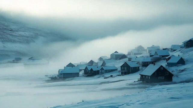 saksun village winter fog morning faroe islands video	
