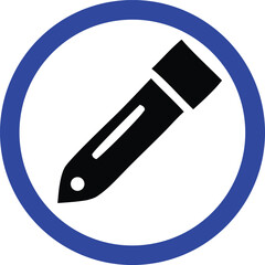 Mandatory Edit Icon Black Pencil Silhouette Inside a White Circle with a Blue Border for Editing or Modification Purposes in a Minimalist Style