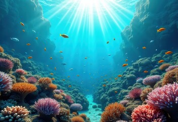 Fototapeta premium vibrant coral reef tropical ecosystem abundant diverse fish species underwater wonders, tropics, sea, marine, colorful, density, gardens, flora, fauna