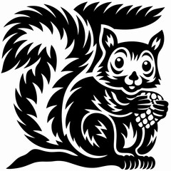 Obraz premium Adorable Curious Squirrel with Acorn A Black and White Illustration