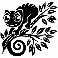 Obraz premium Adorable Chameleon on Branch Cute Reptile Illustration