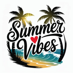 Summer Vibes with Heart and Palm Dreams on Crisp White Canvas, Summer Vibes T-shirt Vector Typography Design