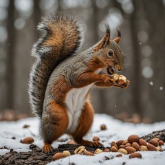 Naklejka premium Two squirrels interacting over a nut, isolated on white