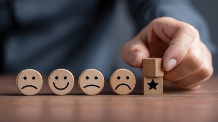 Business Customer Satisfaction Evaluation Concept, Feedback Survey and Excellent Service Performance for Marketing Reports and Training Design Background
