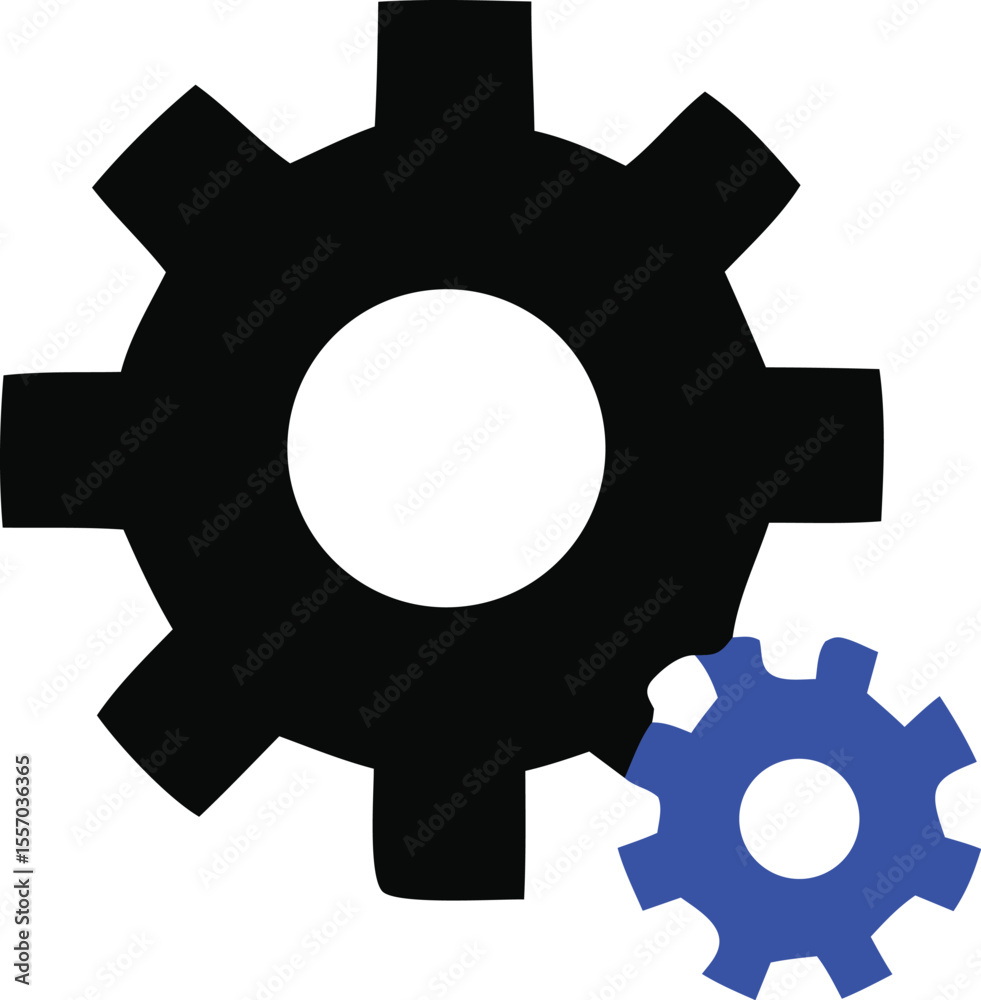 Poster black and blue gears meshing together representing settings configuration or mechanical processes is