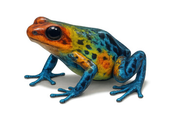 Fototapeta premium Vibrant poison dart frog native to amazon rainforest, displaying striking color variations characteristic of dyeing dart frog species found in tropical environments