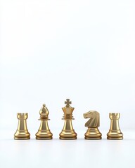 Golden Chess Pieces Aligning in a Minimalist Environment
