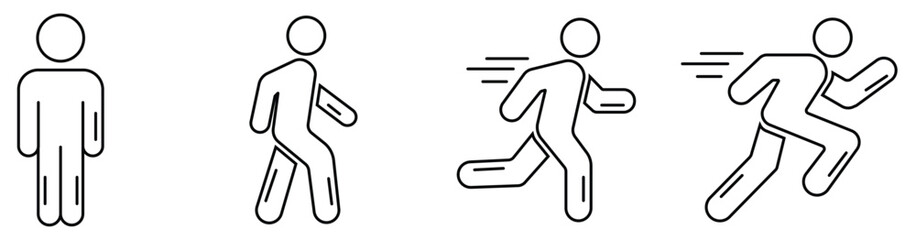 “Human Motion Progression Icons – Standing, Walking, Jogging, Running”

