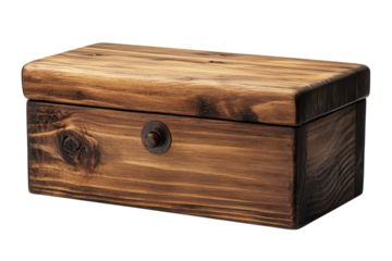 Rustic Wooden Box Treasures Vintage Storage Chest with Rich Grain and Antique Latch Crafted on transparent background