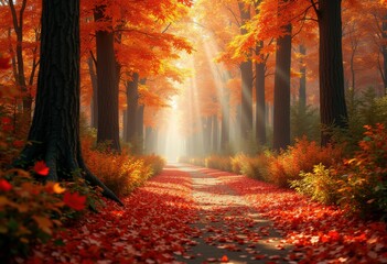 vibrant hiking trail autumn forest journey colorful foliage nature exploration scenic pathway natural beauty, trees, leaves, colors, landscape, vista, meadow