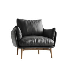 Fototapeta premium Modern Stylish Armchair with Soft Leather Upholstery and Elegant Wooden Legs Ideal for Contemporary Living Rooms and Cozy Reading Nooks