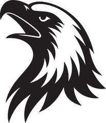 Majestic Eagle Head Silhouette – Black and White Vector of Fierce Raptor in Side Profile with Upward Gaze