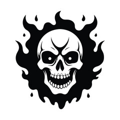 skull head, scary smile skull head silhouette icon isolated on white background