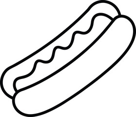 Flat Style Hot Dog with Mustard Drizzle Line Art Vector Clipart