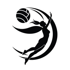 woman playing volleyball logo silhouette icon isolated on white background