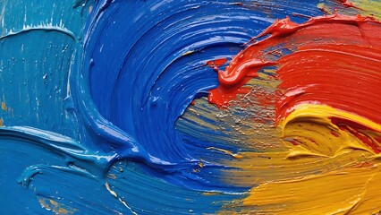 Abstract Expressionism: A Vibrant Tapestry of Thickly Applied Oil Paints in Bold Blue, Red, and Yellow Hues