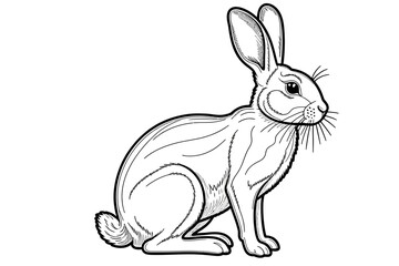 Obraz premium Cute Bunny Illustration-Detailed Rabbit Drawing with Long Ears-Black and White Animal Art for Coloring Pages or Graphics-Adorable Hare Image_