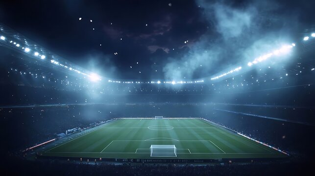 Night Soccer Stadium with Empty Field. (1) - Powered by Adobe